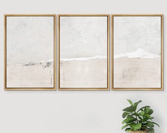 SIGNWIN 3 Piece Framed Canvas Print Wall Art Gray Watercolor Abstract Landscape Painting Print Modern Art Neutral Minimalist Decor