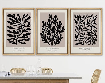 SIGNWIN 3 Piece Framed Canvas Wall Art Henri Matisse Plant Print Mid Century Modern Art Neutral Boho Decor for Bedroom