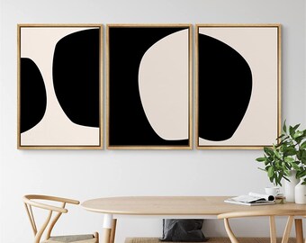 SIGWIN 3 Piece Framed Canvas Wall Art Abstract Geometric Print Mid Century Modern Home Artwork Neutral Minimalist Decor for Living Room