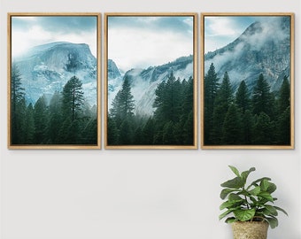 SIGNWIN 3 Piece Framed Canvas Wall Art Green Forest Mountain Photography Prints Modern Home Artwork Nature Decor for Living Room