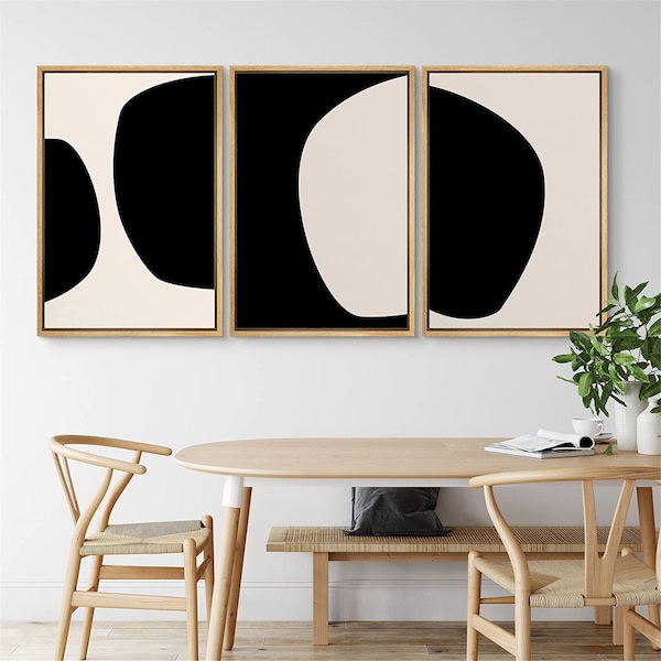 SIGWIN 3 Piece Framed Canvas Wall Art Abstract Geometric Print Mid Century Modern Home Artwork Neutral Minimalist Decor for Living Room