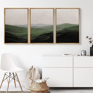 signwin 3 Piece Framed Canvas Wall Art Green Mountain Oil Painting Landscape Prints Nature Rustic Home Artwork Decor for Living Room Bedroom