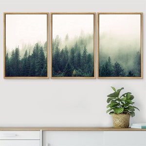 signwin 3 Piece Framed Canvas Wall Art Green Forest Mountain Nature Scenery Photography Print Modern Art Decoration for Living Room