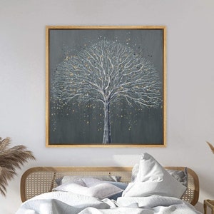 signwin Framed Canvas Wall Art White Birch Tree with Gold Paint Dots Canvas Prints Modern Home Artwork Decoration for Living Room Bedroom