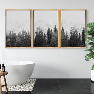 Signwin 3 Piece Framed Canvas Wall Art Black and White Forest Nature ...