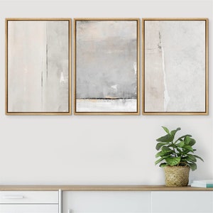 SIGNWIN 3 Piece Framed Canvas Print Wall Art Pastel Gray  Abstract Landscape Painting Print Modern Art Neutral Minimalist Decor