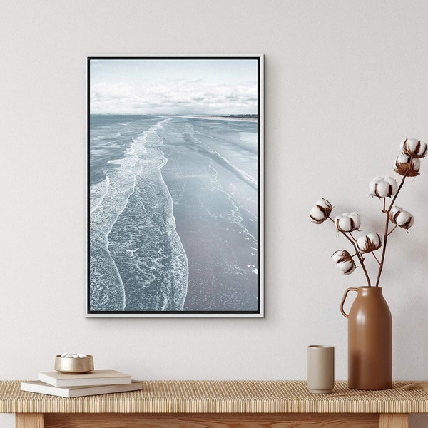 SIGNWIN Framed Canvas Wall Art Blue Wash Out Tropical Sea with Waves Coastal Ocean Beach Photography Prints for Living Room Bedroom