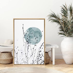 signwin Framed Canvas Wall Art Blue Moon Canvas Prints Minimalist Boho Home Artwork Decoration for Living Room Bedroom