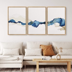 signwin 3 Piece Framed Canvas Wall Art Blue and White Watercolor Abstract Canvas Prints Modern Home Artwork Decor for Living Room,Bedroom M09- the 1st picture