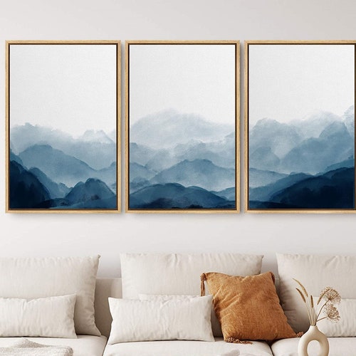 Signwin 3 Piece Framed Canvas Wall Art Blue and White - Etsy