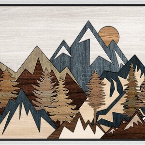 SIGNWIN Framed Canvas Wall Art Wood Panel Effect Mountain Range Top Print Modern Art Rustic Decor for Living Room 1 piece - White