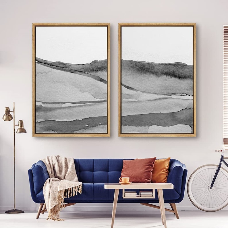 SIGNWIN 2 Piece Framed Canvas Wall Art Green and Gray Etsy