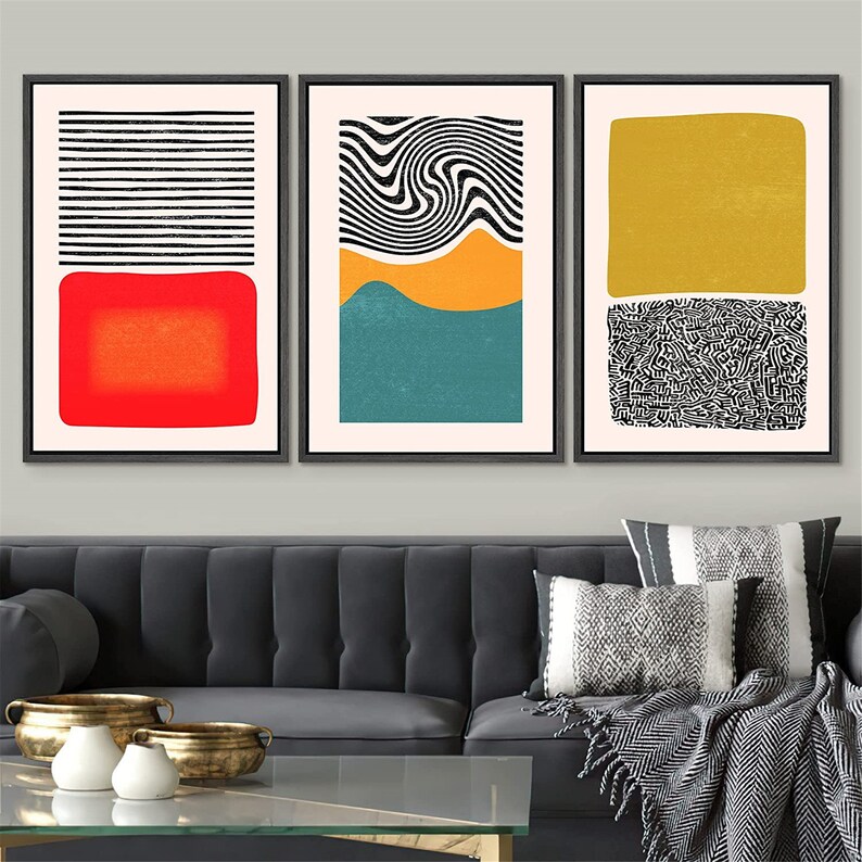 SIGNWIN 3 Piece Framed Canvas Wall Art Mid Century Color Etsy