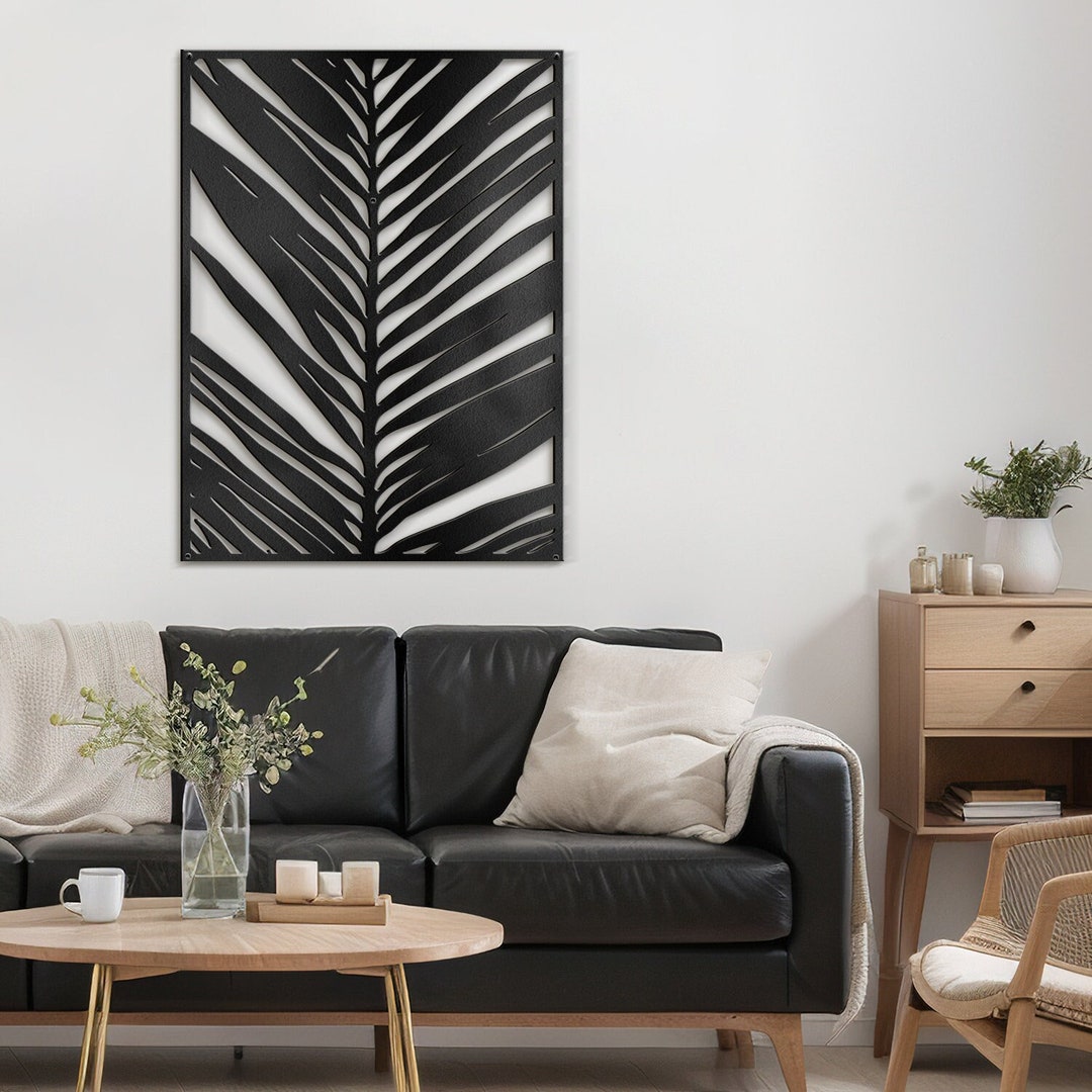 Large Metal Wall Art Palm Tree Leaf Botanical Wall Hanging Minimalist