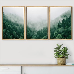 Signwin 3 Piece Framed Canvas Wall Art Green Forest Mountain Nature ...