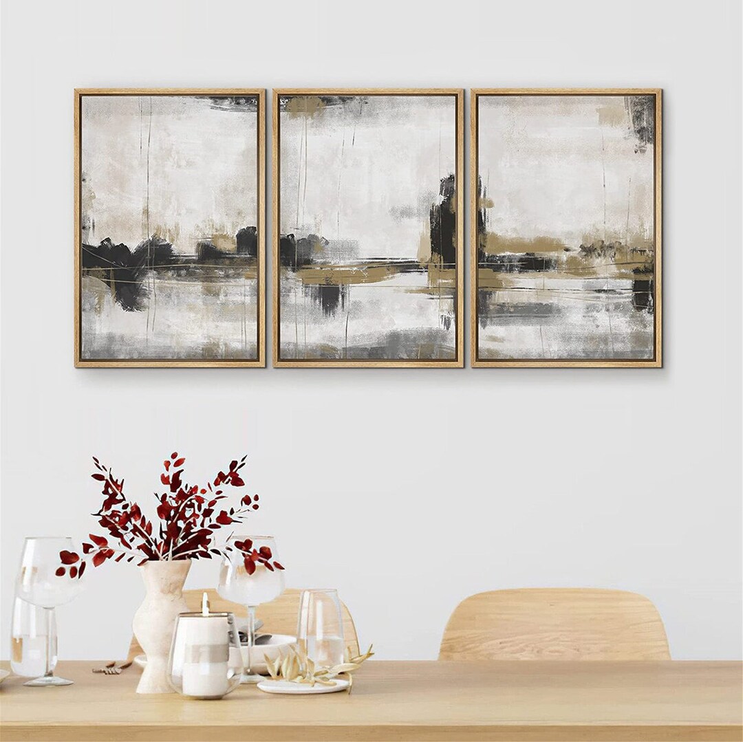 SIGNWIN 3 Piece Framed Canvas Print Wall Art Dark Pastel Grunge Paint ...