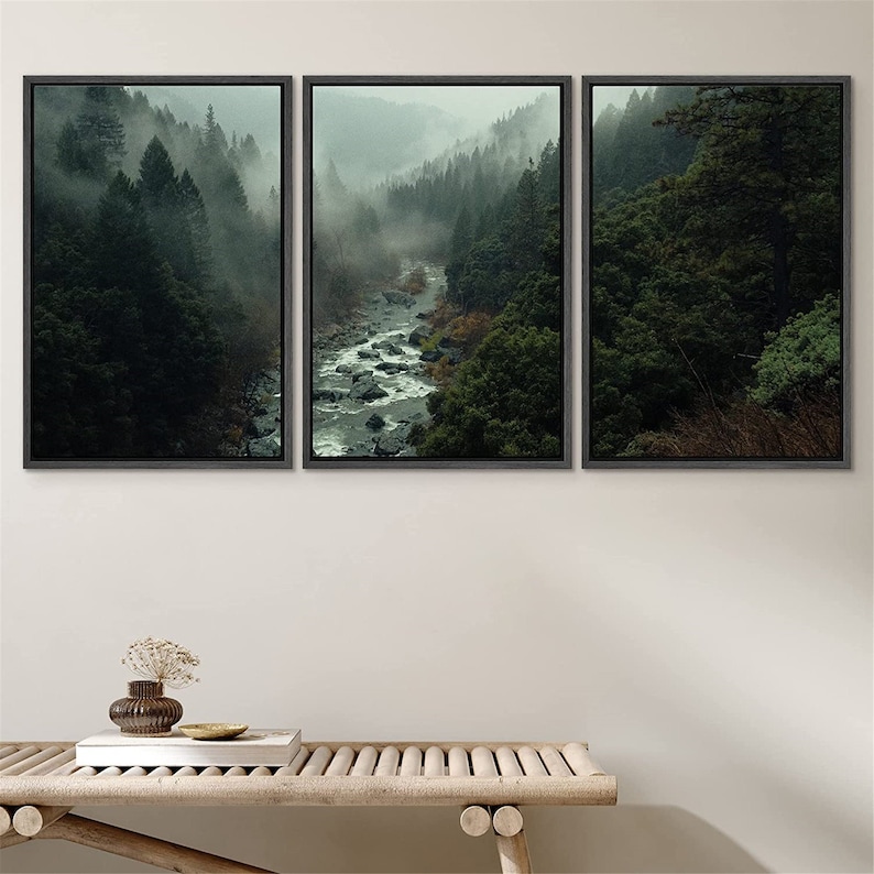 signwin 3 Piece Framed Canvas Wall Art Forest Mountain Nature Landscape Photography Print Modern Art Decor for Living Room spl02