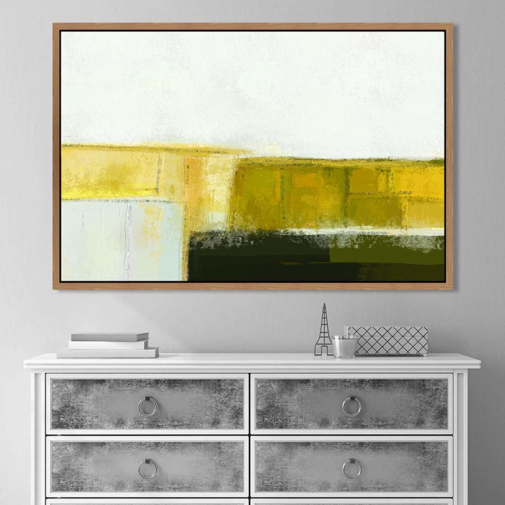 Signwin Framed Canvas Wall Art Yellow Abstract Landscape Oil Etsy