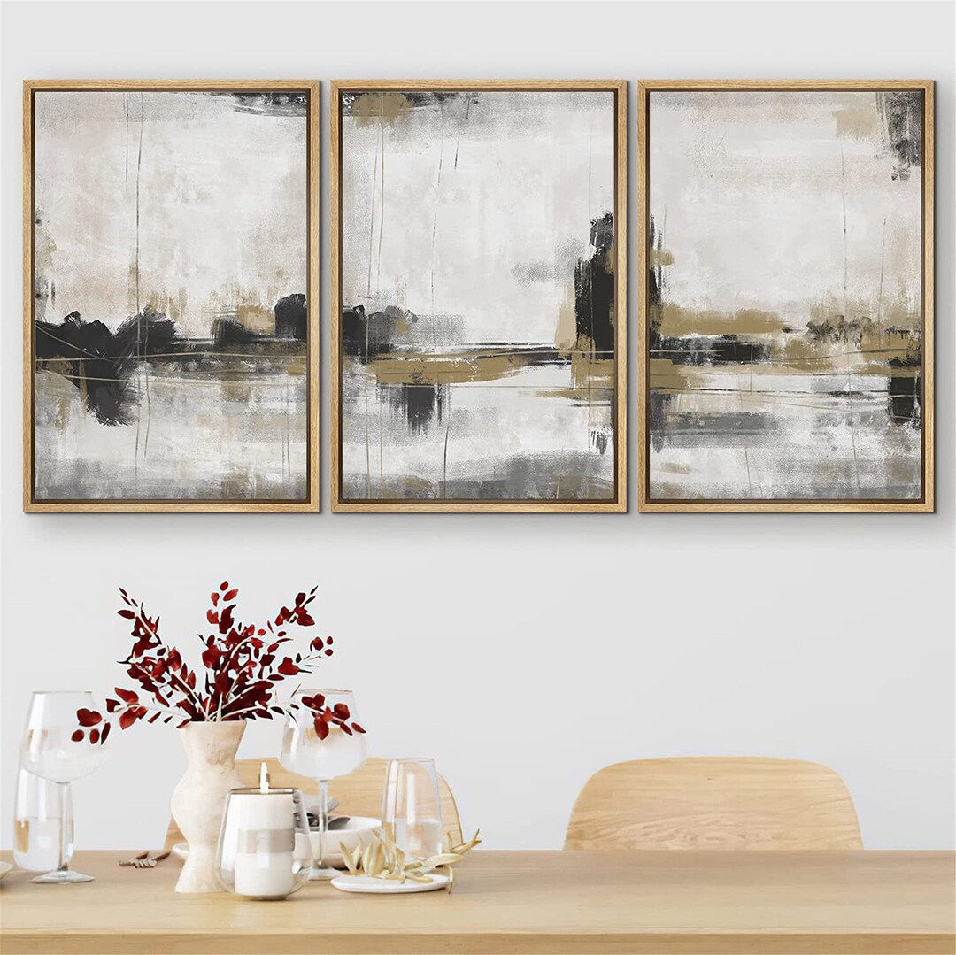 SIGNWIN 3 Piece Framed Canvas Print Wall Art Dark Pastel Grunge Paint ...