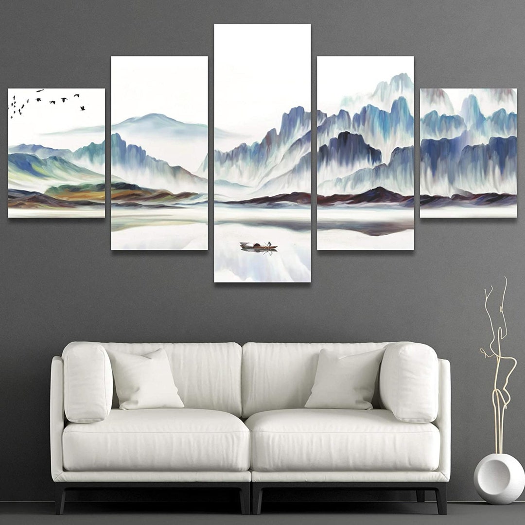 5 Piece Large Mountain Wall Art, Nature Wall Art, Abstract Landscape ...