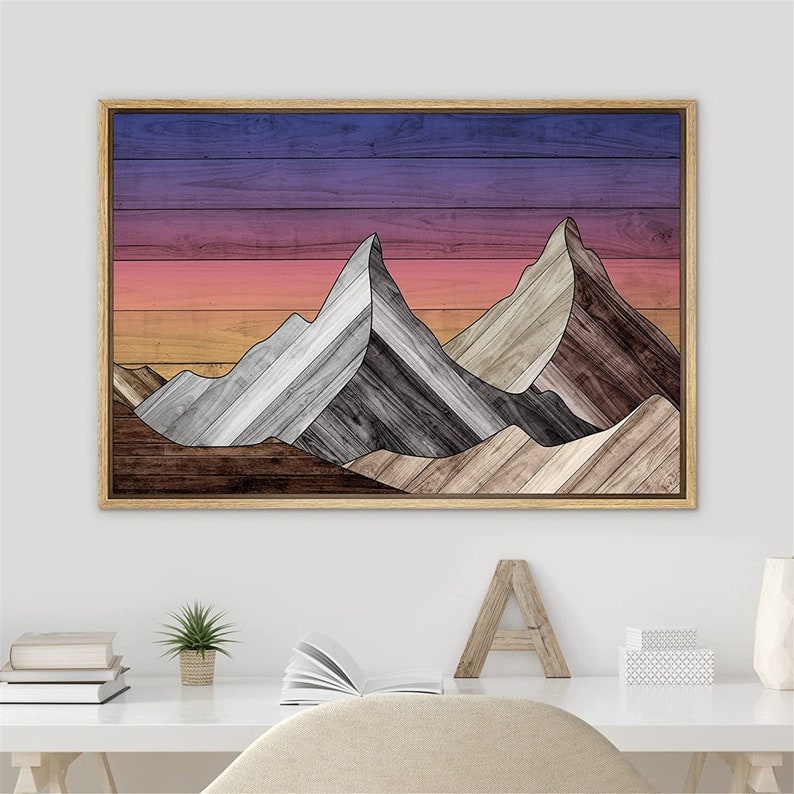 SIGNWIN Framed Canvas Wall Art Wood Panel Effect Mountain Etsy