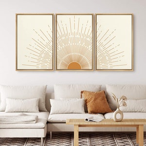 SIGNWIN 3 Piece Framed Canvas Wall Art Sun with Rays Prints Mid Century Modern Home Artwork Neutral Boho Decor for Bedroom image 2