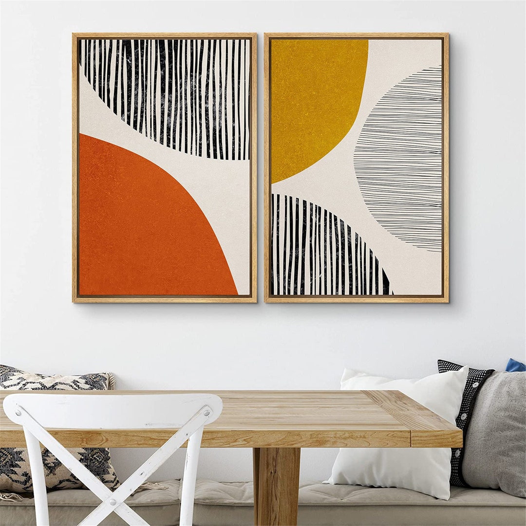 SIGNWIN 2 Piece Framed Canvas Wall Art Mid Century Color Blocks ...