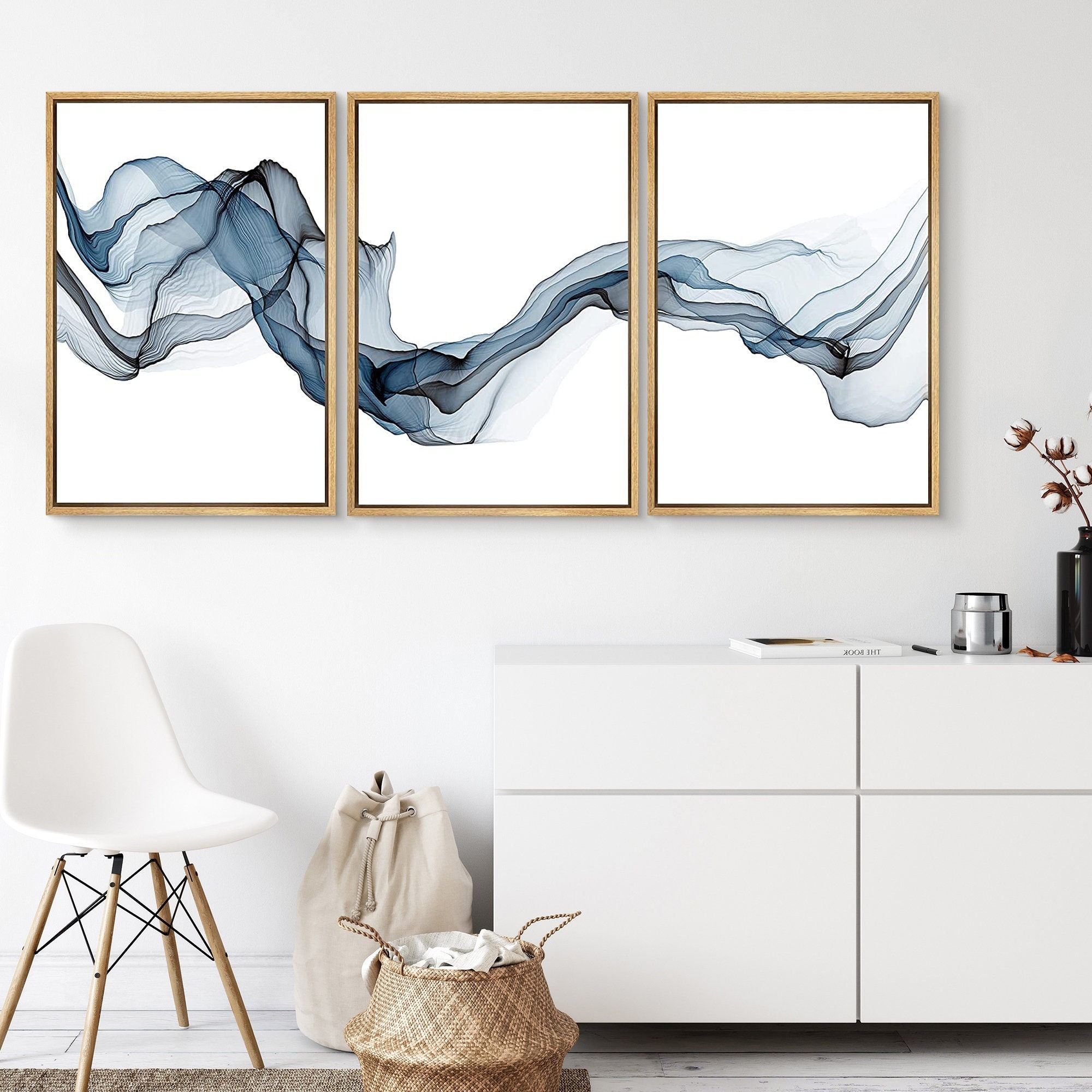 Looife Abstract Canvas Wall Art 3 Pieces 30x40 Inch Light Blue and White  Painting Creative Picture Prints Canvas Wall Decor Ready to Hang