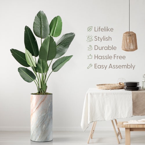 Shops Artificial Tree in Modern Granite Effect Planter, Fake Bird of Paradise Silk Tree, Artificial Plant for Indoor and Outdoor Home Decoration