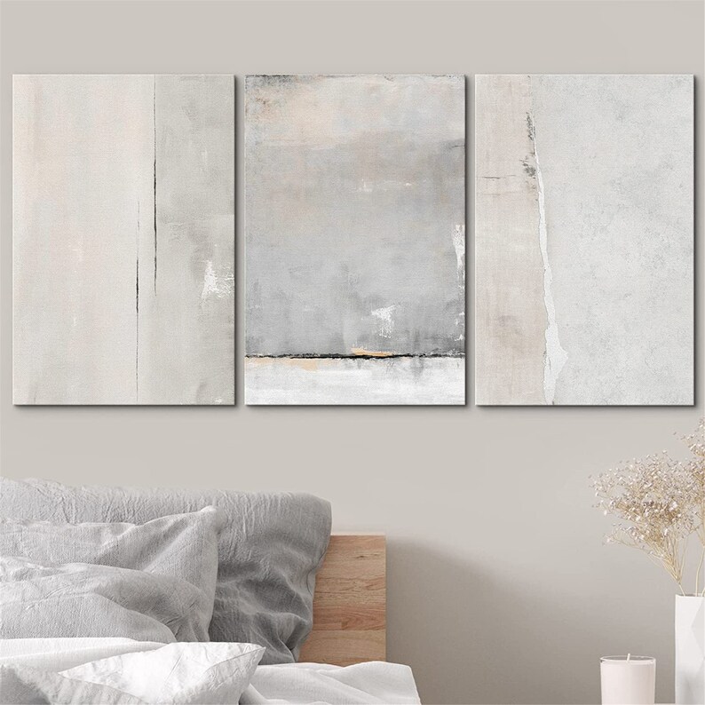 SIGNWIN 3 Piece Framed Canvas Print Wall Art Pastel Gray Etsy