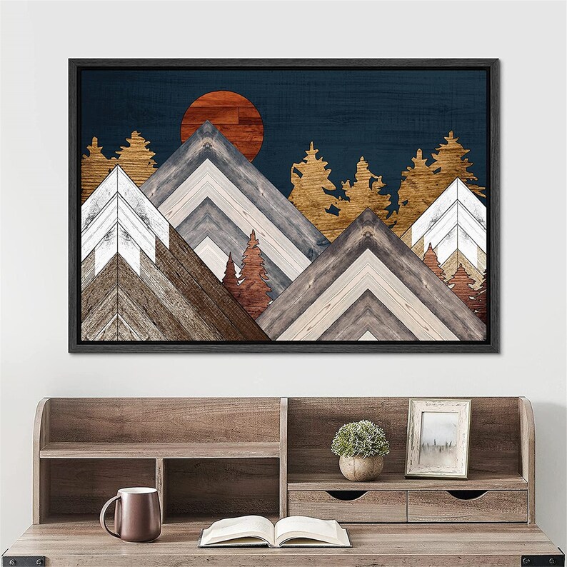 SIGNWIN Framed Canvas Wall Art Wood Panel Effect Mountain Etsy