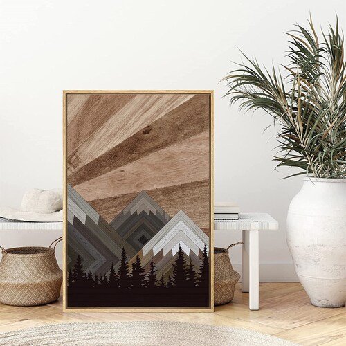 Rustic Mountain Top Canvas Wall Art Framed Mountain Wall Art Etsy