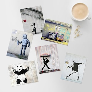 SIGNWIN 6 Piece Framed Poster Banksy Graffiti Street Pop Art Collage Print Gallery Wall Art Set Modern Home Artwork Decor for Living Room Unframed