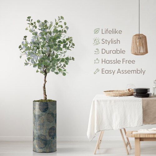Artificial Tree in Contemporary Planter, Fake Eucalyptus Silk Tree, Artificial Plant for shops Indoor and Outdoor Home Decoration