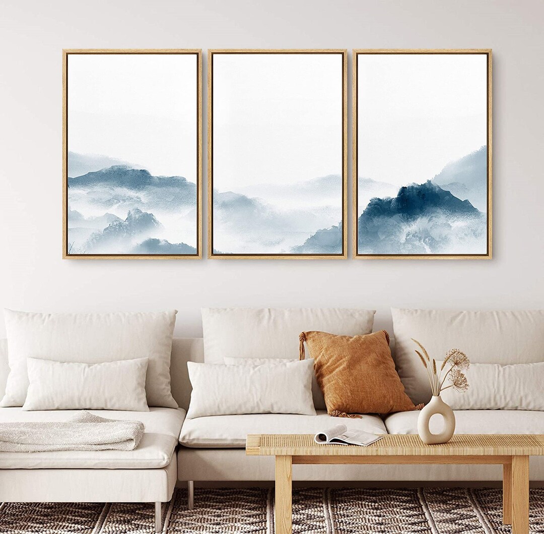 SIGNWIN 3 Piece Framed Canvas Wall Art Foggy Mountains Abstract Nature ...