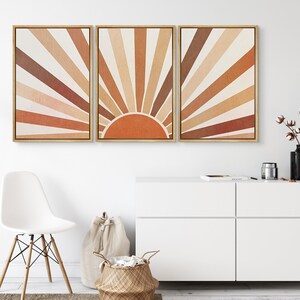 SIGNWIN 3 Piece Framed Canvas Wall Art Sun With Multicolor Rays Prints ...