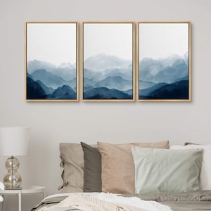 signwin 3 Piece Framed Canvas Wall Art Blue and White Watercolor Abstract Canvas Prints Modern Home Artwork Decor for Living Room,Bedroom SPL01- the 4th pic