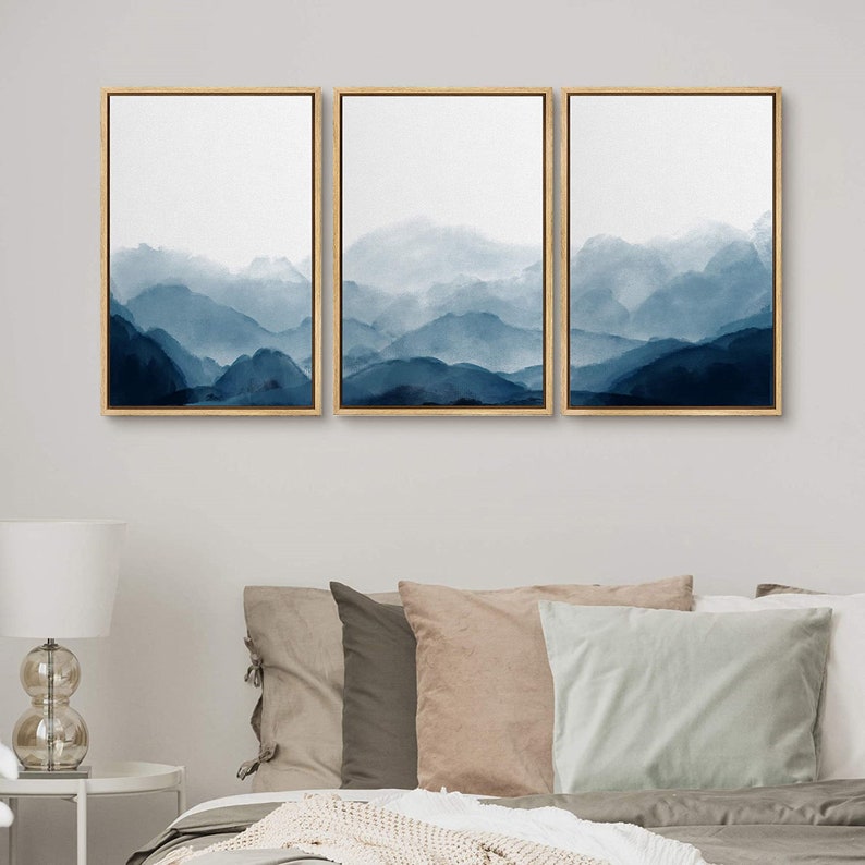 signwin 3 Piece Framed Canvas Wall Art Blue and White Watercolor Abstract Canvas Prints Modern Home Artwork Decor for Living Room,Bedroom SPL01- the 4th pic