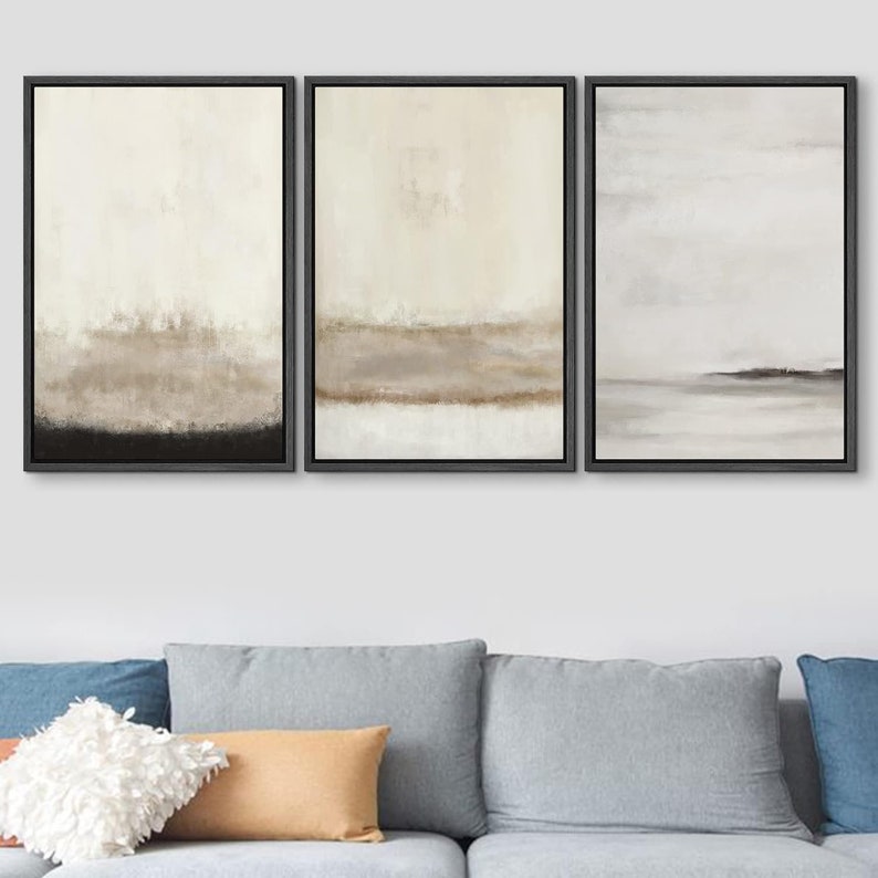 SIGNWIN 3 Piece Framed Canvas Print Wall Art Gray Tan Paint Stroke Abstract Landscape Modern Art Minimalist Boho Decor image 5