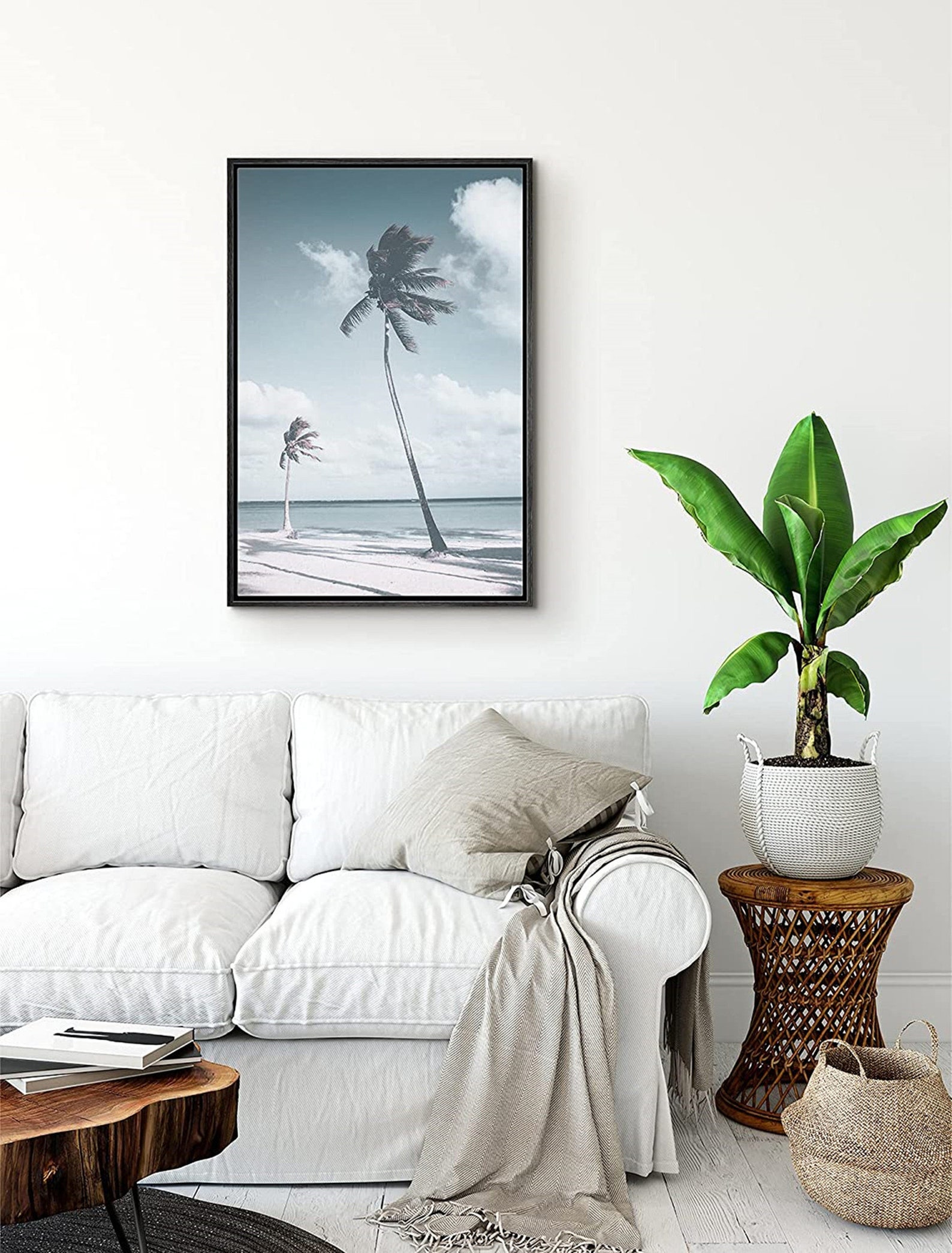 SIGNWIN Framed Canvas Wall Art Blue Wash Out Tropical Sea With - Etsy