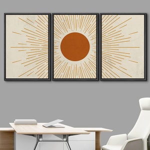 SIGNWIN 3 Piece Framed Canvas Wall Art Sun with Rays Prints Mid Century Modern Home Artwork Neutral Boho Decor for Bedroom image 7