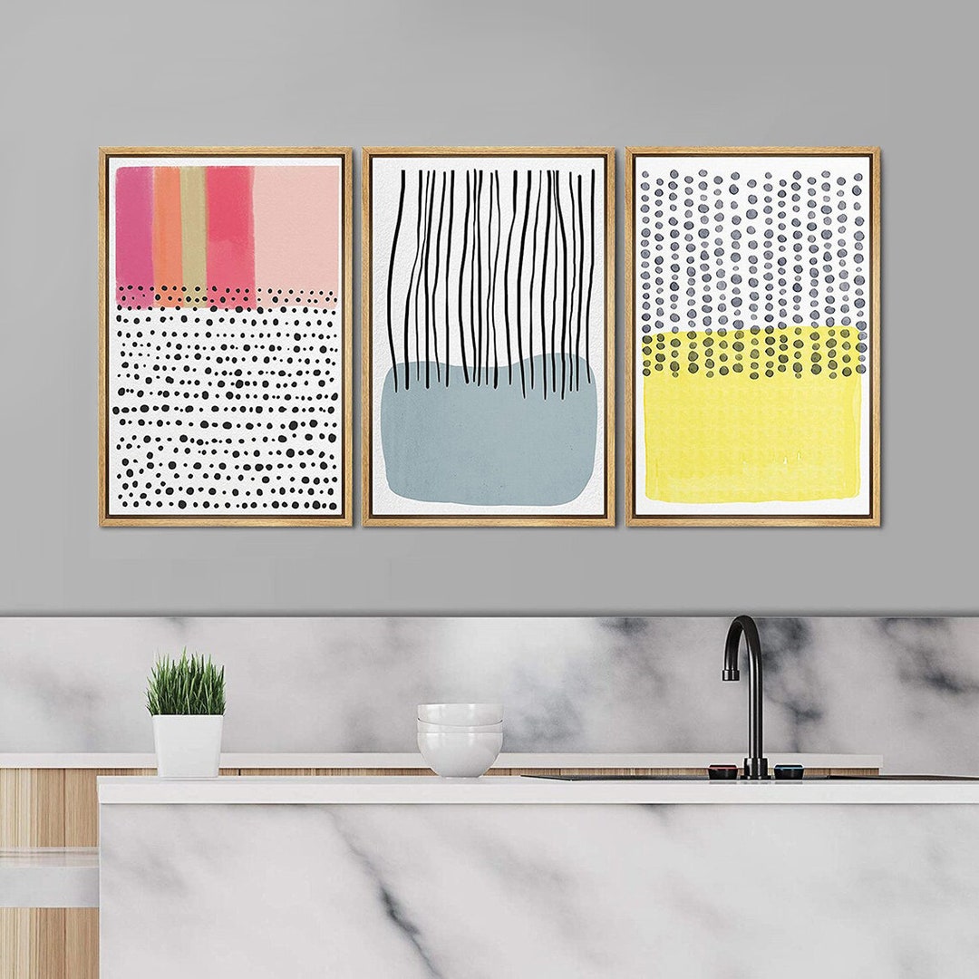 Gallery Wall Art Set of 3, Modern Wall Art, Abstract Wall Art, Geometric Wall Art, Framed Canvas ...