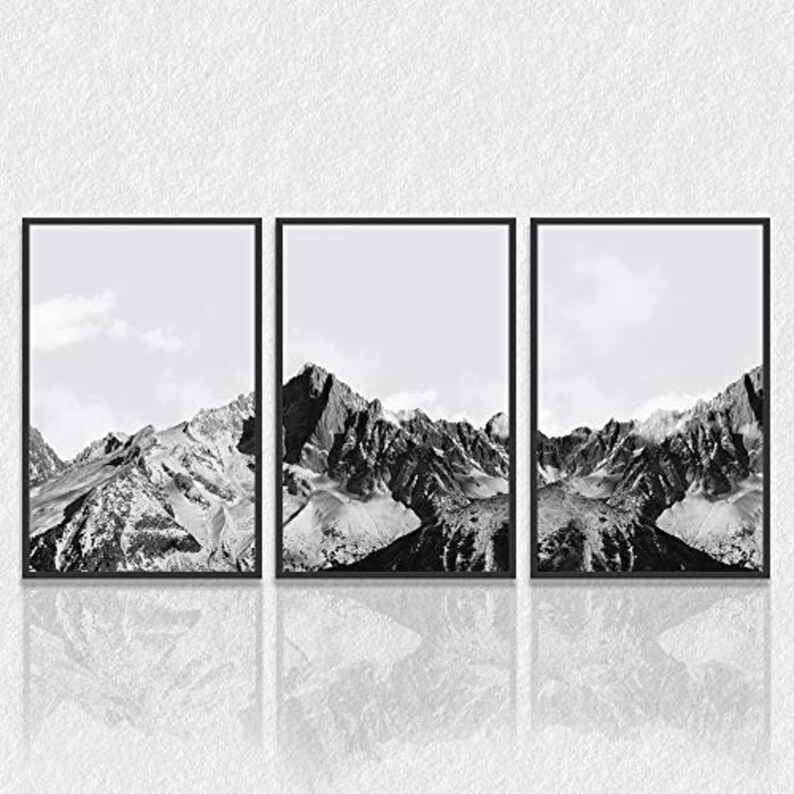 signwin 3 Piece Framed Canvas Wall Art Mountain Covered with Snow Canvas Prints Home Artwork Decoration for Living Room,Bedroom