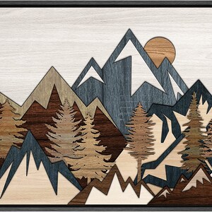 SIGNWIN Framed Canvas Wall Art Wood Panel Effect Mountain Range Top Print Modern Art Rustic Decor for Living Room 1 piece - Black