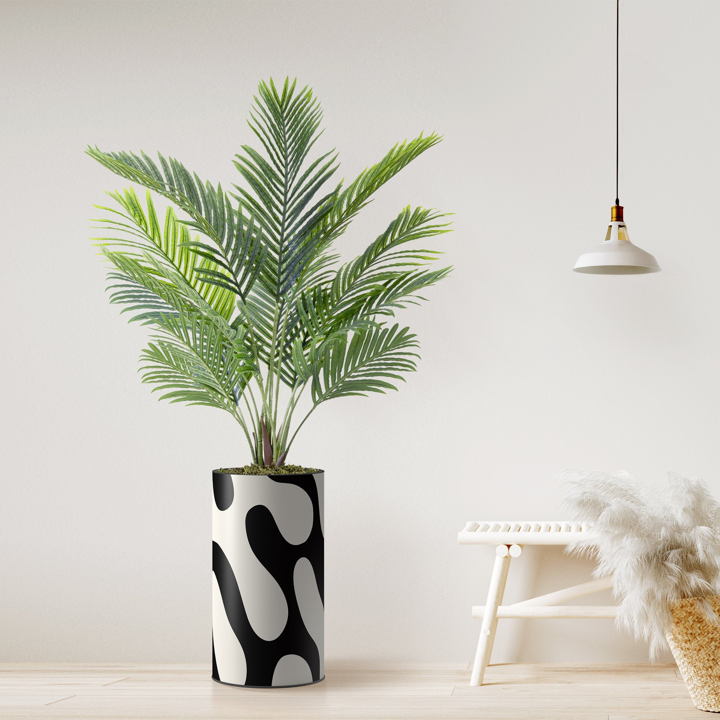 24 Tall Floor Vase Artificial Areca Palm Tree in a Grey Etsy