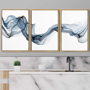 signwin 3 Piece Framed Canvas Wall Art Blue and White Watercolor Abstract Canvas Prints Modern Home Artwork Decor for Living Room,Bedroom SPL12- the 2nd pic