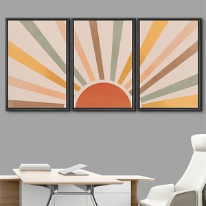 SIGNWIN 3 Piece Framed Canvas Wall Art Sun With Multicolor Rays Prints ...