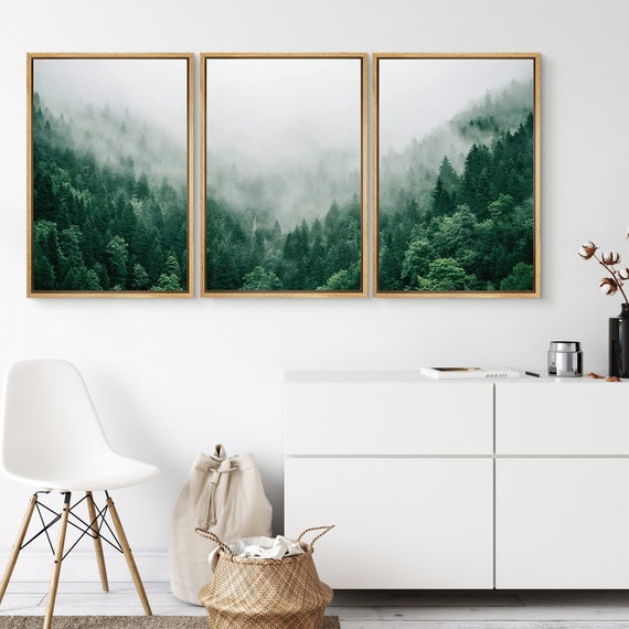 Signwin 3 Piece Framed Canvas Wall Art Green Forest Nature Scenery