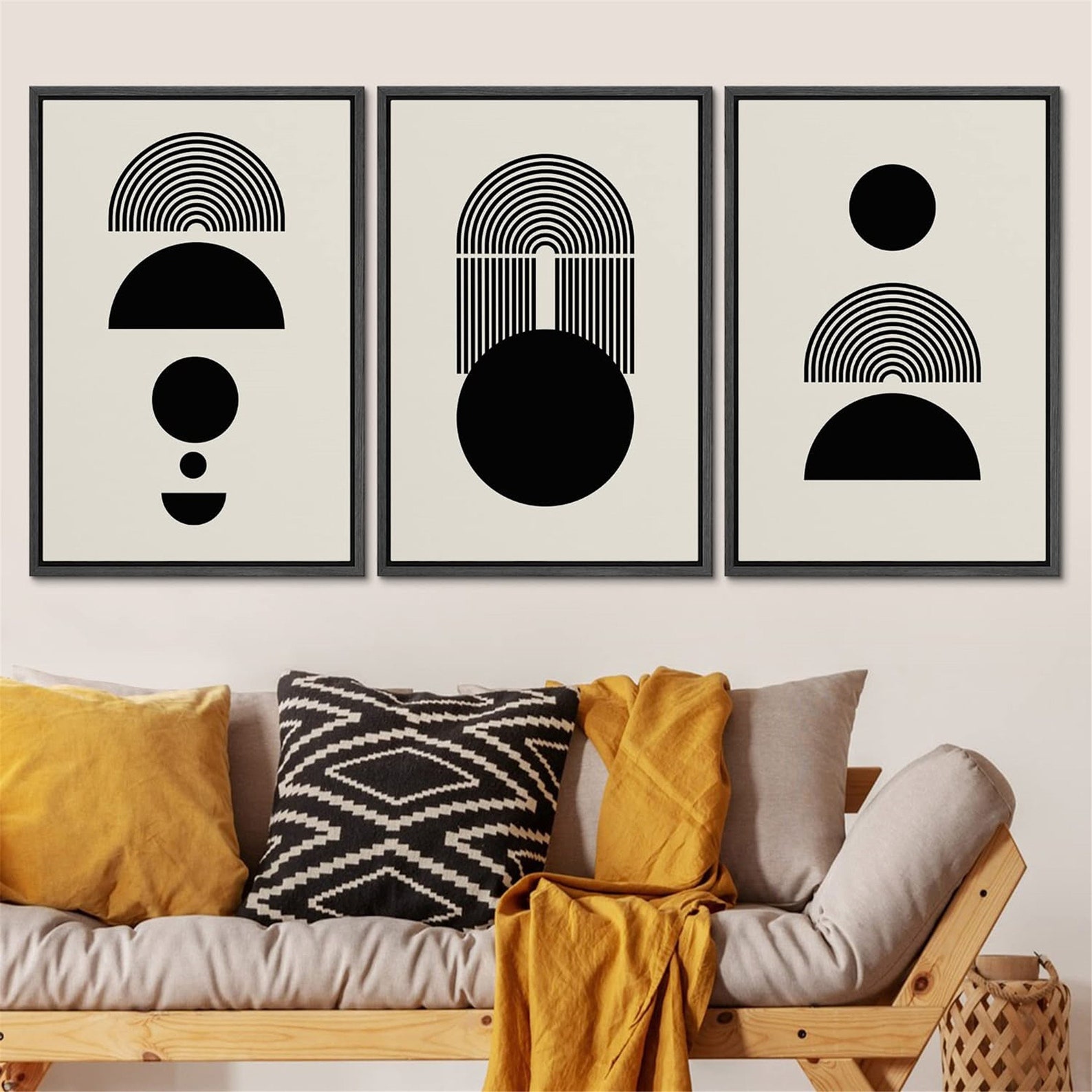 SIGNWIN 3 Piece Framed Canvas Print Wall Art Solid & Spiral Semi ...