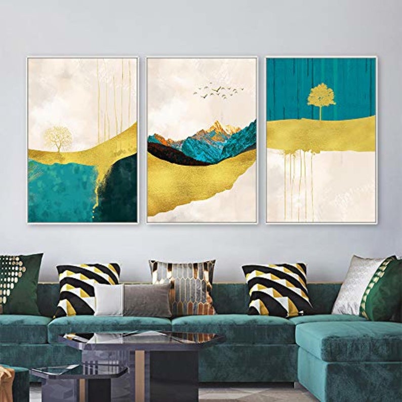 Signwin 3 Piece Framed Canvas Wall Art Abstract Mountain Etsy